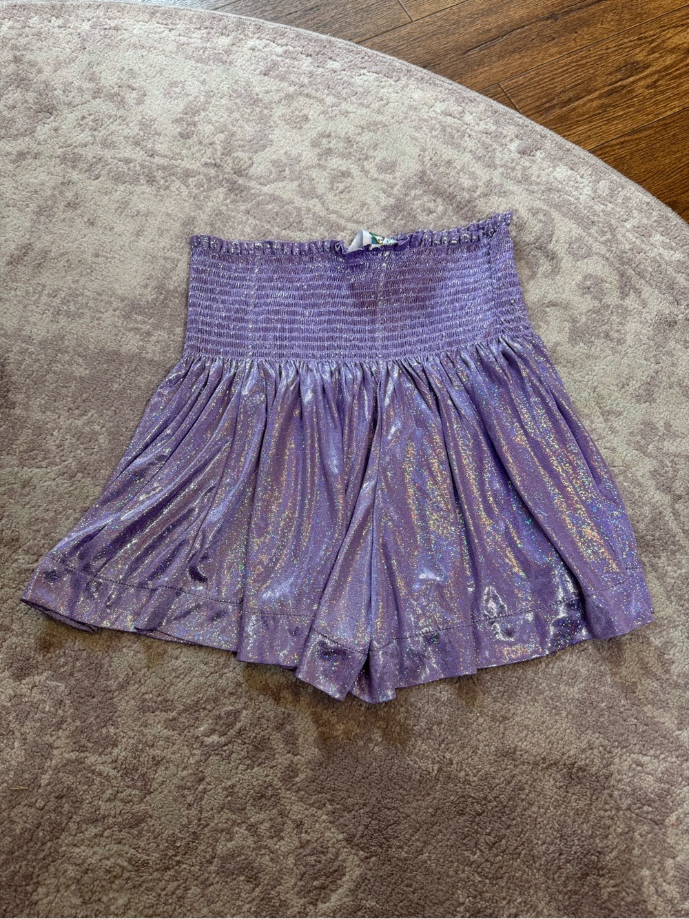 QUEEN OF SPARKLES Women’s M Purple Metallic Glitter Iridescent Swing Shorts - Picture 4 of 4